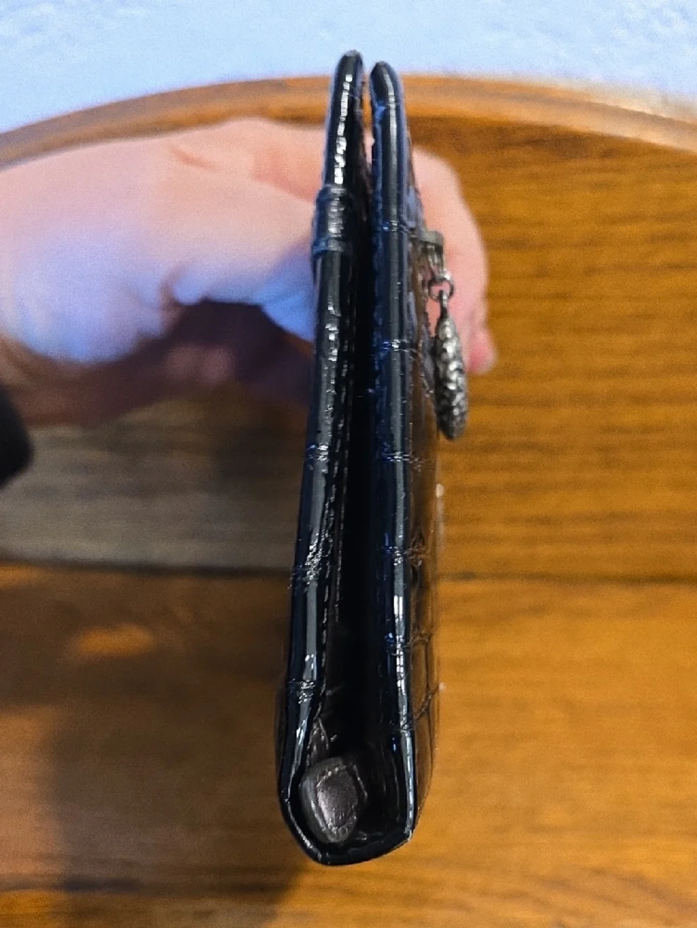 Brighton Black Croc-Embossed Patent Leather Wallet